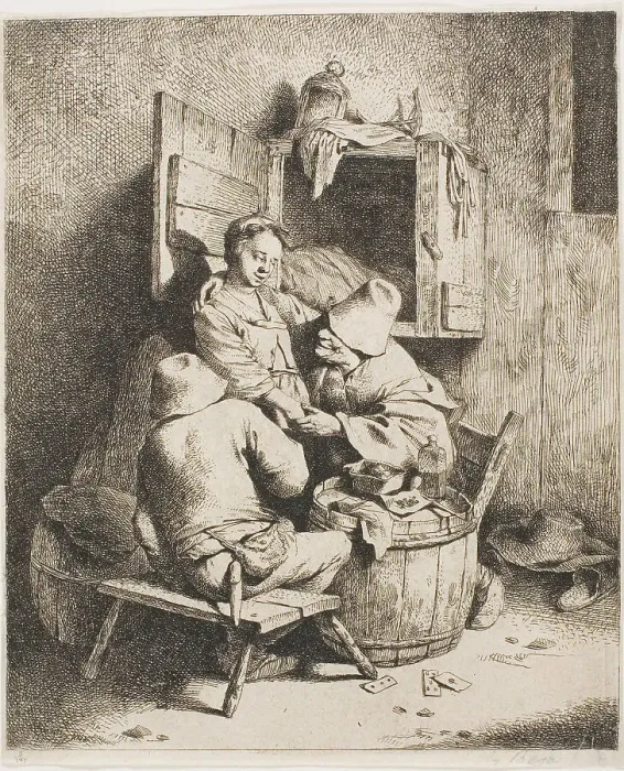 Framed Print : A Young Man Caressing the Young Hostess, c.1650. Creator: Cornelis Bega Framed Print : A Young Man Caressing the Young Hostess, c.1650. Creator: Cornelis Bega
