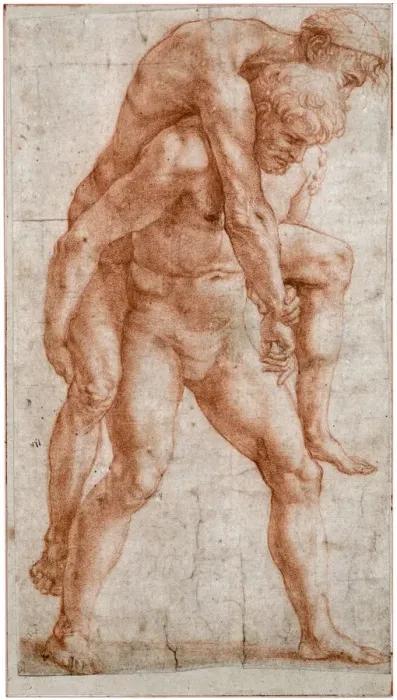 Framed Print : Young Man Carrying an Old Man on His Back (Aeneas and Anchises), ca 1514. Artist: Raphael (1483-1520) Framed Print : Young Man Carrying an Old Man on His Back (Aeneas and Anchises), ca 1514. Artist: Raphael (1483-1520)