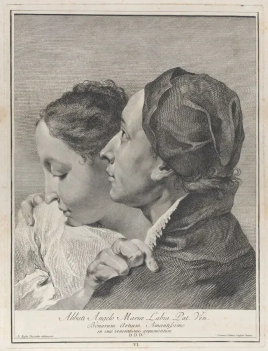 Framed Print : A young man embracing a girl, 1743. Creator: Giovanni Cattini Framed Print : A young man embracing a girl, 1743. Creator: Giovanni Cattini