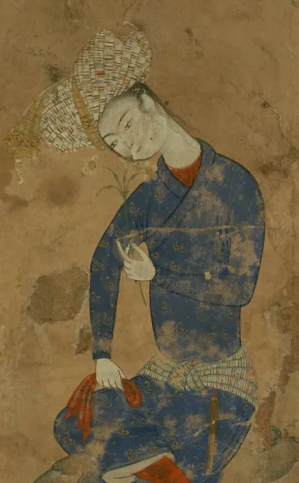Framed Print : Young Man with a Flower, 11th century AH / AD 17th century. Creator: Unknown Framed Print : Young Man with a Flower, 11th century AH / AD 17th century. Creator: Unknown