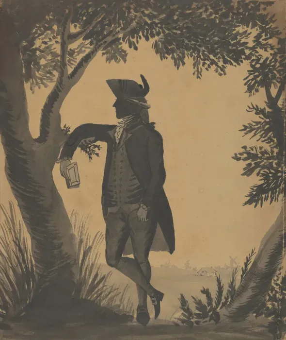 Framed Print : Young Man Leaning Against a Tree With a Book, ca. 1780-89. Creator: William Wellings Framed Print : Young Man Leaning Against a Tree With a Book, ca. 1780-89. Creator: William Wellings