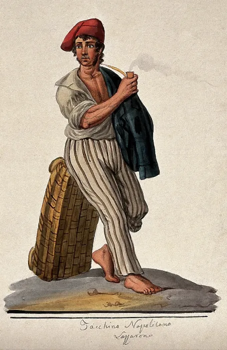 Framed Print : A young man leans against a basket with his jacket slung over his shoulder smoking a pipe. Creator: Unknown Framed Print : A young man leans against a basket with his jacket slung over his shoulder smoking a pipe. Creator: Unknown