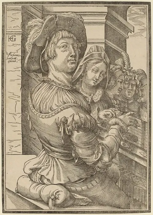 Framed Print : A Young Man Playing a Psalterium, c. 1600. Creator: Christoffel van Sichem I Framed Print : A Young Man Playing a Psalterium, c. 1600. Creator: Christoffel van Sichem I