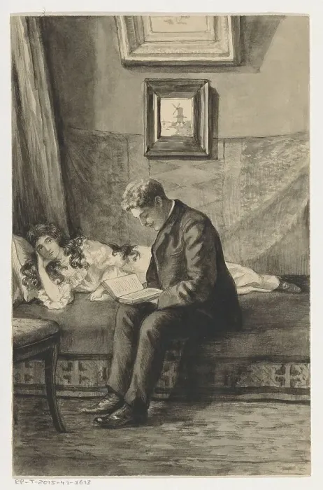 Framed Print : Young man reading to a girl, 1905 or earlier. Creator: Anna Maria Kruijff Framed Print : Young man reading to a girl, 1905 or earlier. Creator: Anna Maria Kruijff