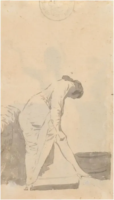 Framed Print : Young man stretching his stocking (from the Madrid Album), c. 1795 Framed Print : Young man stretching his stocking (from the Madrid Album), c. 1795