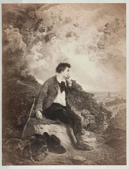 Framed Print : A young man, on his way to London, dreams of a successful future, [1880?]. Creator: Unknown