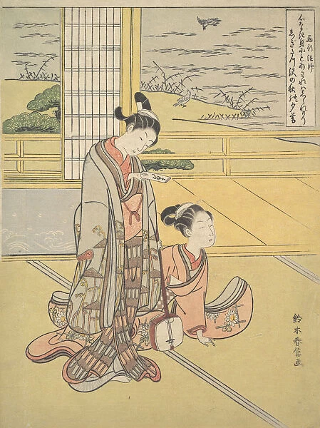 A Young Man and Woman with a Shamisen; Monk Saigyo, from a series alluding to the Thre