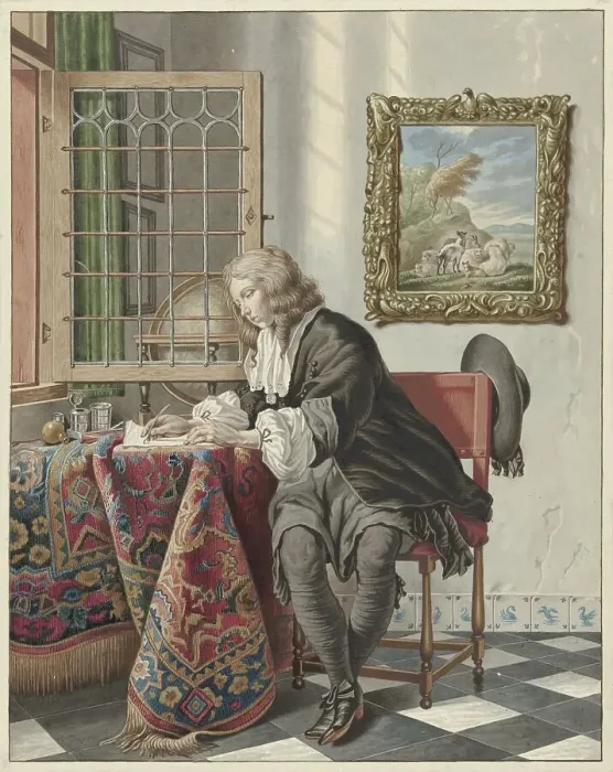 Framed Print : Young man writing at a window, 1734-1785. Creator: Jan Stolker Framed Print : Young man writing at a window, 1734-1785. Creator: Jan Stolker