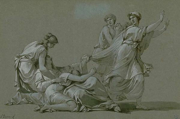 The young men and maidens of Athens to be offered as sacrificial victims to Minotaur, ca 1778