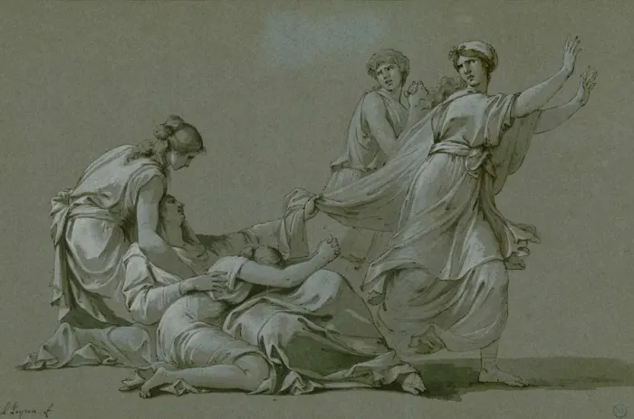 Framed Print : The young men and maidens of Athens to be offered as sacrificial victims to Minotaur, ca 1778 Framed Print : The young men and maidens of Athens to be offered as sacrificial victims to Minotaur, ca 1778