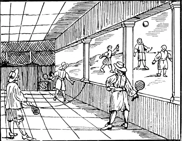 Framed Print : Young men playing a form of tennis, 16th century Framed Print : Young men playing a form of tennis, 16th century