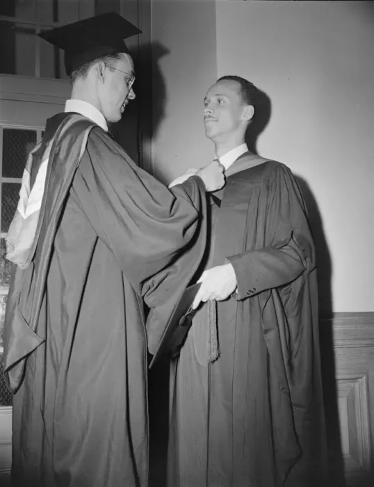 Framed Print : Young men preparing to receive degrees from Howard University, Washington, D. C, 1942. Creator: Gordon Parks Framed Print : Young men preparing to receive degrees from Howard University, Washington, D. C, 1942. Creator: Gordon Parks