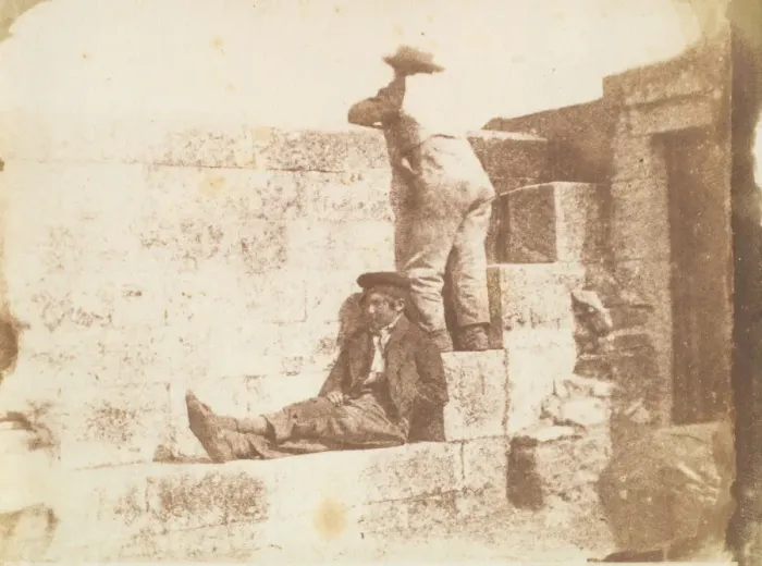Framed Print : Two Young Men Resting on a Pier, late 1840s. Creator: Calvert Jones Framed Print : Two Young Men Resting on a Pier, late 1840s. Creator: Calvert Jones