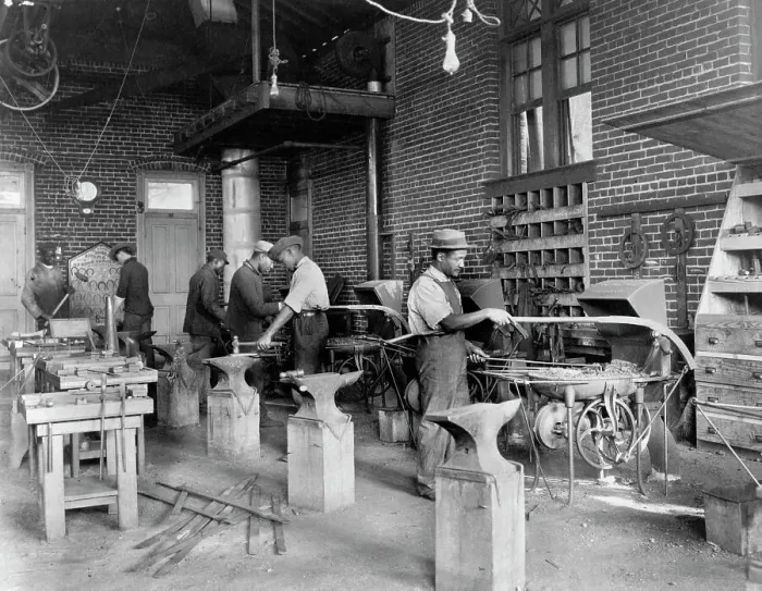 Framed Print : Young men training in blacksmithing at Hampton Institute, Hampton, Virginia, 1899 or 1900. Creator: Frances Benjamin Johnston Framed Print : Young men training in blacksmithing at Hampton Institute, Hampton, Virginia, 1899 or 1900. Creator: Frances Benjamin Johnston
