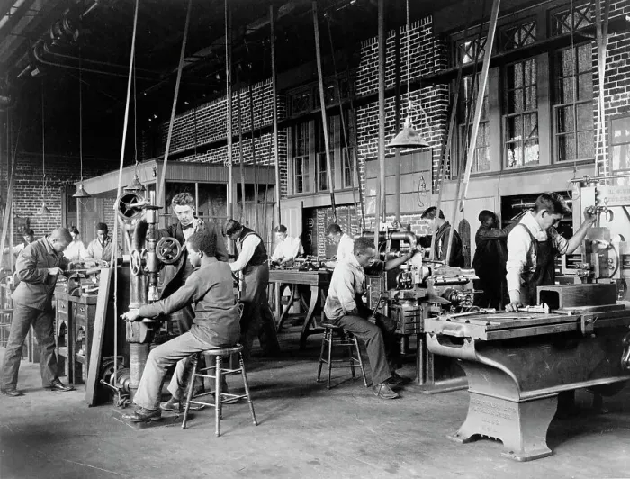 Framed Print : Young men training in use of machinery at Hampton Institute, Hampton, Virginia, 1899 or 1900. Creator: Frances Benjamin Johnston Framed Print : Young men training in use of machinery at Hampton Institute, Hampton, Virginia, 1899 or 1900. Creator: Frances Benjamin Johnston