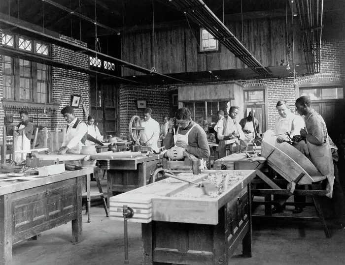 Framed Print : Young men training in wheel wrighting at Hampton Institute, Hampton, Virginia, 1899 or 1900. Creator: Frances Benjamin Johnston Framed Print : Young men training in wheel wrighting at Hampton Institute, Hampton, Virginia, 1899 or 1900. Creator: Frances Benjamin Johnston