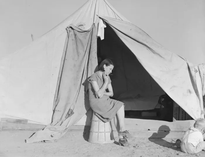 Framed Print : Young migrant mother... FSA emergency camp, Calipatria, California, 1939. Creator: Dorothea Lange Framed Print : Young migrant mother... FSA emergency camp, Calipatria, California, 1939. Creator: Dorothea Lange