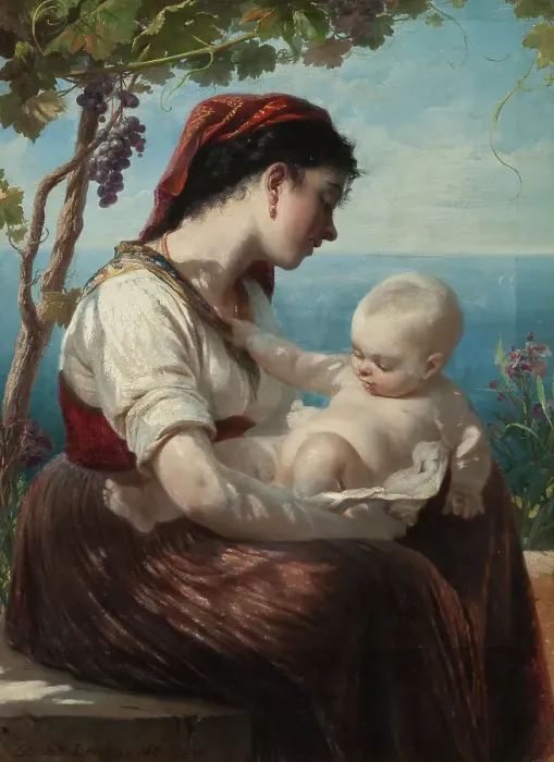 Framed Print : Young Mother and her Child, 1880. Creator: Elisabeth Baumann Framed Print : Young Mother and her Child, 1880. Creator: Elisabeth Baumann