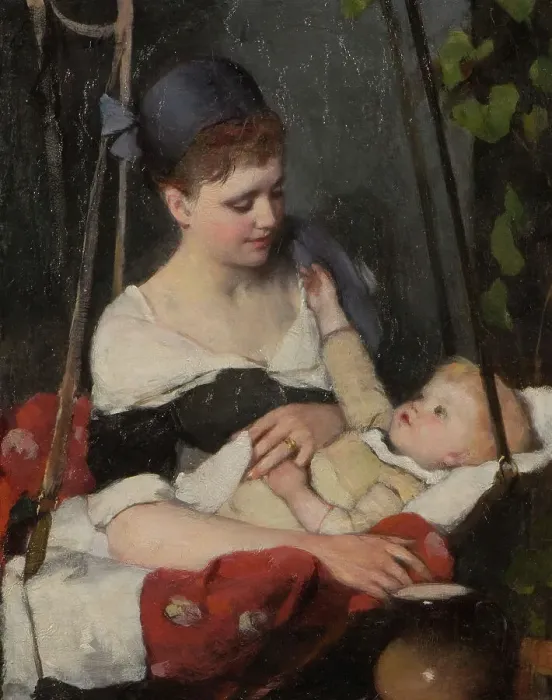 Framed Print : Young mother cradling her baby. Creator: Emma Ekwall
