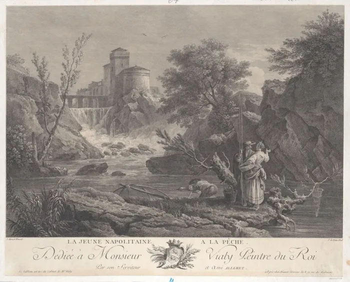 Framed Print : Young Neapolitan Woman Fishing, ca. 1770. Creator: Jean Jacques Le Veau Framed Print : Young Neapolitan Woman Fishing, ca. 1770. Creator: Jean Jacques Le Veau