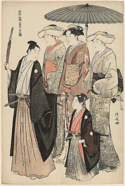 A Young Nobleman, His Mother, and Three Servents, from the series 'A Brocade of... c. 1783 / 84. Creator: Torii Kiyonaga. A Young Nobleman, His Mother, and Three Servents, from the series 'A Brocade of... c. 1783 / 84. Creator: Torii Kiyonaga