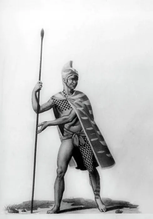 Framed Print : Young officer wearing a typical costume of malo, Hawaii, 1819. Artist: Jacques Etienne Victor Arago Framed Print : Young officer wearing a typical costume of malo, Hawaii, 1819. Artist: Jacques Etienne Victor Arago