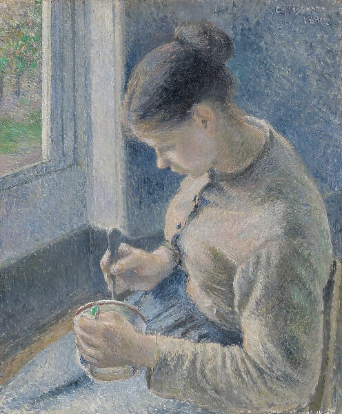 Young Peasant Having Her Coffee, 1881. Creator: Camille Pissarro