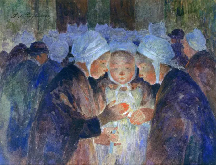 Framed Print : Young People from Breton before a Procession, c1884-1930. Artist: Fernand Loyen du Puigaudeau Framed Print : Young People from Breton before a Procession, c1884-1930. Artist: Fernand Loyen du Puigaudeau