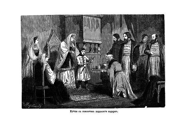 Young Peter the Great receives gifts from the merchants, 1875. Artist: Anonymous