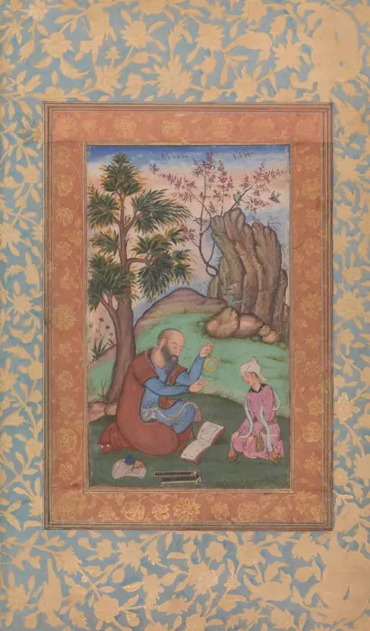Framed Print : Young Prince and Mentor Sitting in Landscape, ca. 1600. Creator: Unknown Framed Print : Young Prince and Mentor Sitting in Landscape, ca. 1600. Creator: Unknown