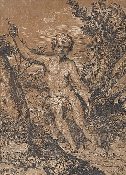 The young Saint John the Baptist in the wilderness, ca. 1520-27. Creator: Ugo da Carpi