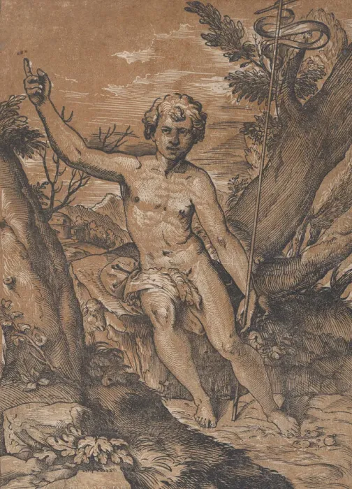 Framed Print : The young Saint John the Baptist in the wilderness, ca. 1520-27. Creator: Ugo da Carpi Framed Print : The young Saint John the Baptist in the wilderness, ca. 1520-27. Creator: Ugo da Carpi