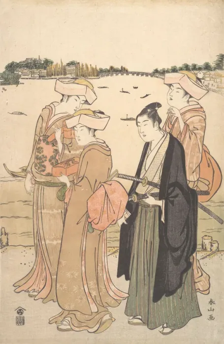 Framed Print : A Young Samurai and Three Women, ca. 1789. Creator: Katsukawa Shunzan Framed Print : A Young Samurai and Three Women, ca. 1789. Creator: Katsukawa Shunzan