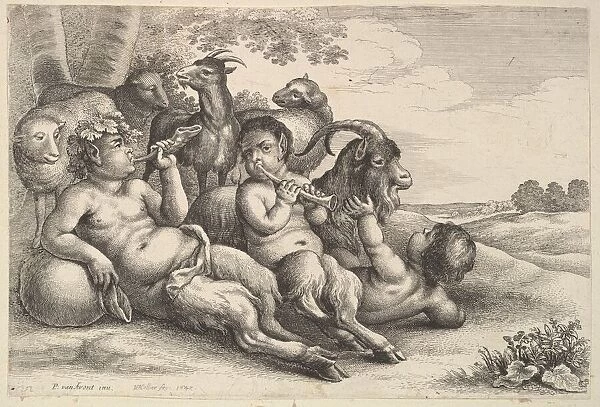 Two young satyrs and a boy, 1647. Creator: Wenceslaus Hollar