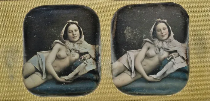 Framed Print : Young scantily clad woman, lying on her side. Creator: Unknown Framed Print : Young scantily clad woman, lying on her side. Creator: Unknown