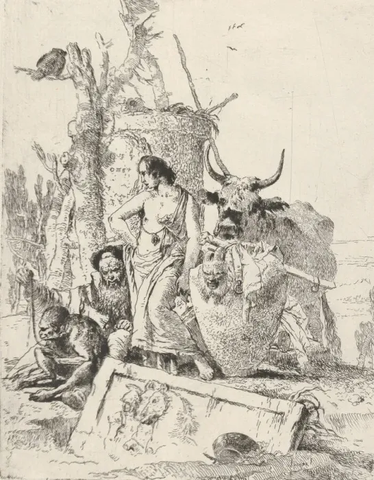 Framed Print : Young shepherdess and old man with a monkey, from the Scherzi, ca. 1743-50 Framed Print : Young shepherdess and old man with a monkey, from the Scherzi, ca. 1743-50