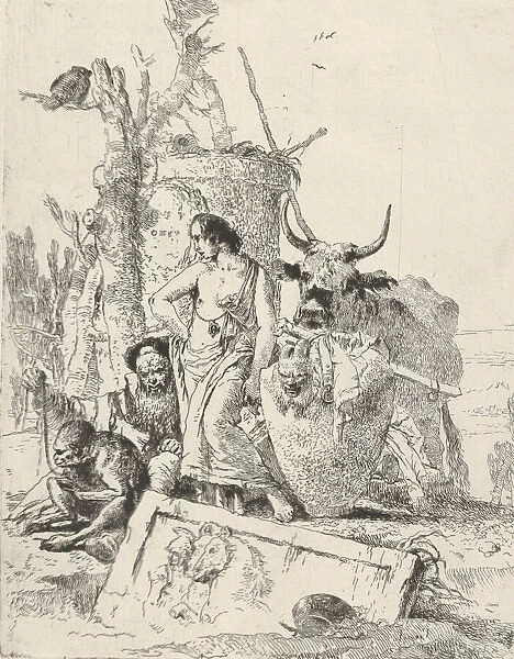 Young shepherdess and old man with a monkey, from the Scherzi, ca. 1743-50