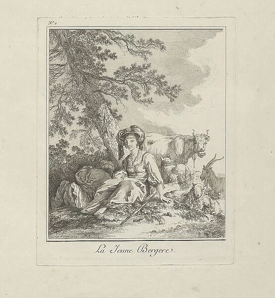 The Young Shepherdess, plate two from Divers Habillements des Peuples du Nord, 1765. Creator: Jean Baptiste Le Prince