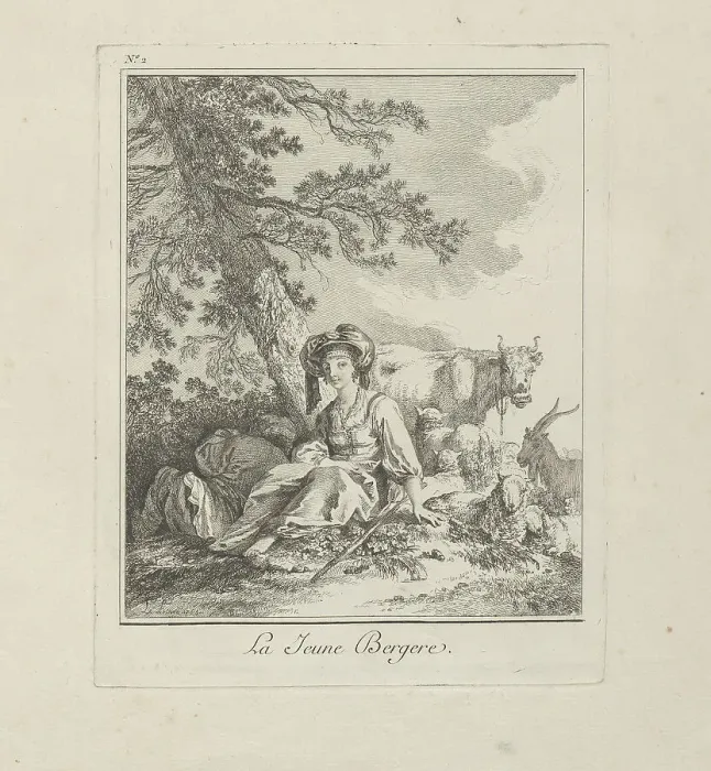 Framed Print : The Young Shepherdess, plate two from Divers Habillements des Peuples du Nord, 1765. Creator: Jean Baptiste Le Prince Framed Print : The Young Shepherdess, plate two from Divers Habillements des Peuples du Nord, 1765. Creator: Jean Baptiste Le Prince