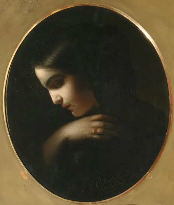 Framed Print : Young Widow, 1850. Artist: Kapkov, Yakov Fyodorovich (1816-1854) Framed Print : Young Widow, 1850. Artist: Kapkov, Yakov Fyodorovich (1816-1854)
