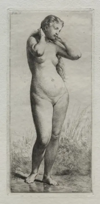 Framed Print : Young woman bathing. Creator: Charles-Emile Jacque (French, 1813-1894) Framed Print : Young woman bathing. Creator: Charles-Emile Jacque (French, 1813-1894)