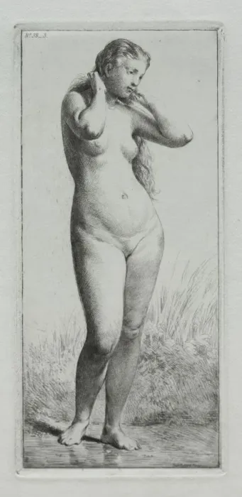 Framed Print : Young woman bathing. Creator: Charles-Emile Jacque (French, 1813-1894)