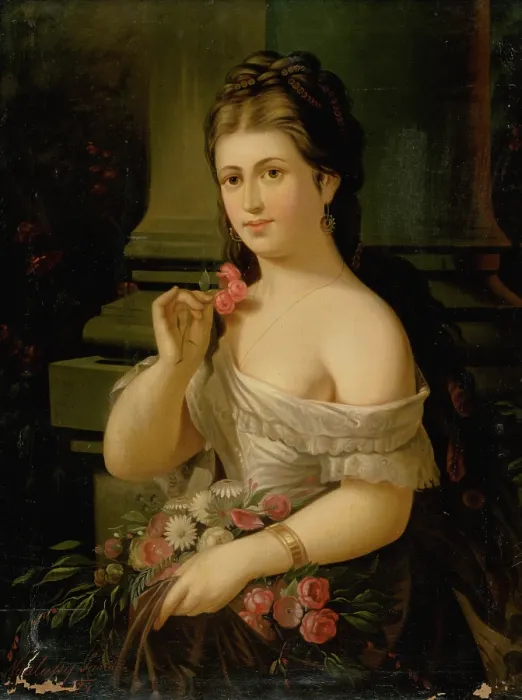 Framed Print : Young Woman with a Bouquet, 1874. Creator: Alexander Nyulassy Framed Print : Young Woman with a Bouquet, 1874. Creator: Alexander Nyulassy