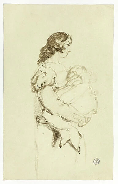 Young Woman Carrying Baby, c. 1830. Creators: Thomas Jones Barker, Thomas Barker