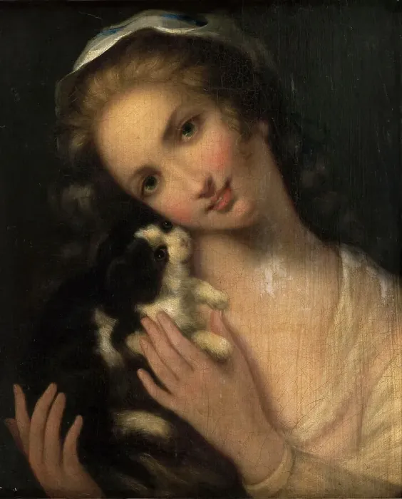Framed Print : Young woman with cat. Creator: Unknown Framed Print : Young woman with cat. Creator: Unknown