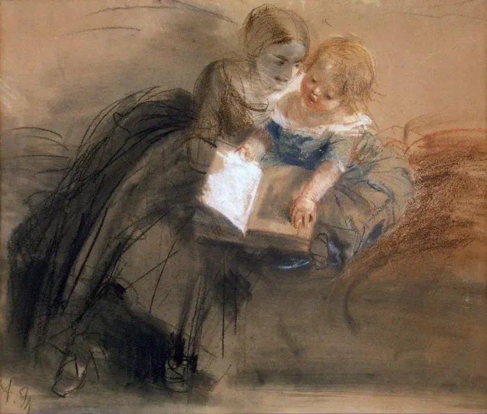 Framed Print : Young Woman with a Child, between 1844 and 1850 Framed Print : Young Woman with a Child, between 1844 and 1850