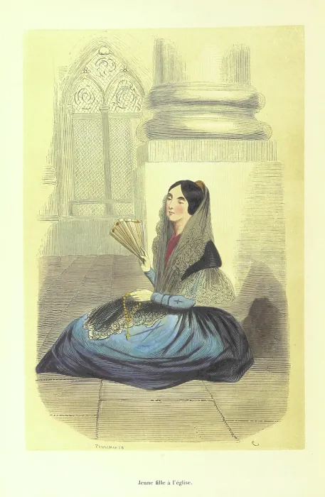 Framed Print : Young woman in church, 1848. Creator: Adolphe Francois Pannemaker