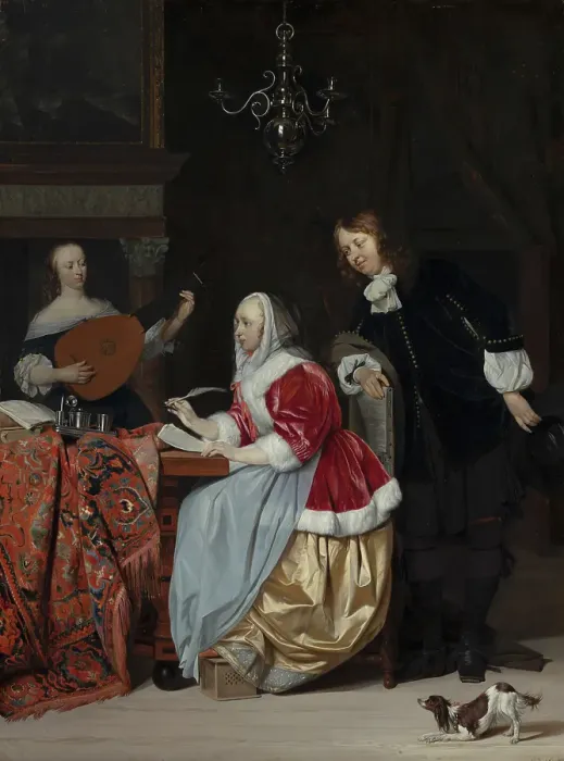 Framed Print : A Young Woman Composing a Piece of Music. Creator: Gabriel Metsu Framed Print : A Young Woman Composing a Piece of Music. Creator: Gabriel Metsu
