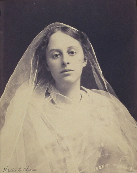 Young woman draped in diaphanous material...half-length portrait, between 1890 and 1900. Creator: Walter G. Chase