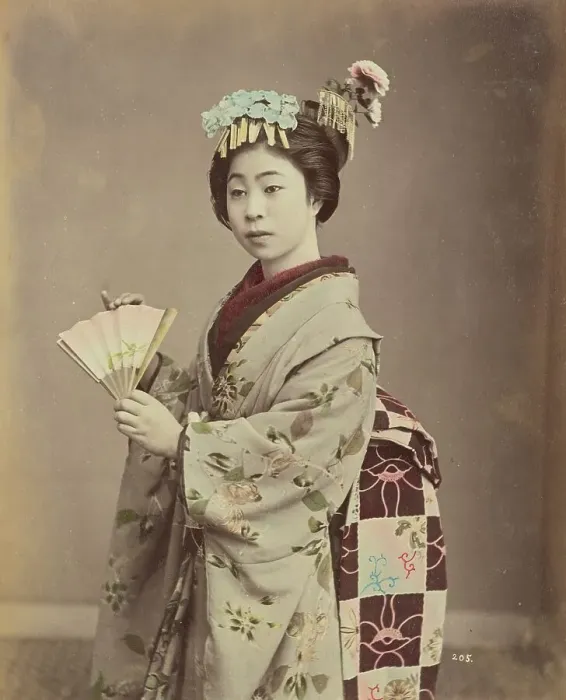 Framed Print : Young Woman with Fan, 1870s-1890s. Creator: Kusakabe Kimbei Framed Print : Young Woman with Fan, 1870s-1890s. Creator: Kusakabe Kimbei